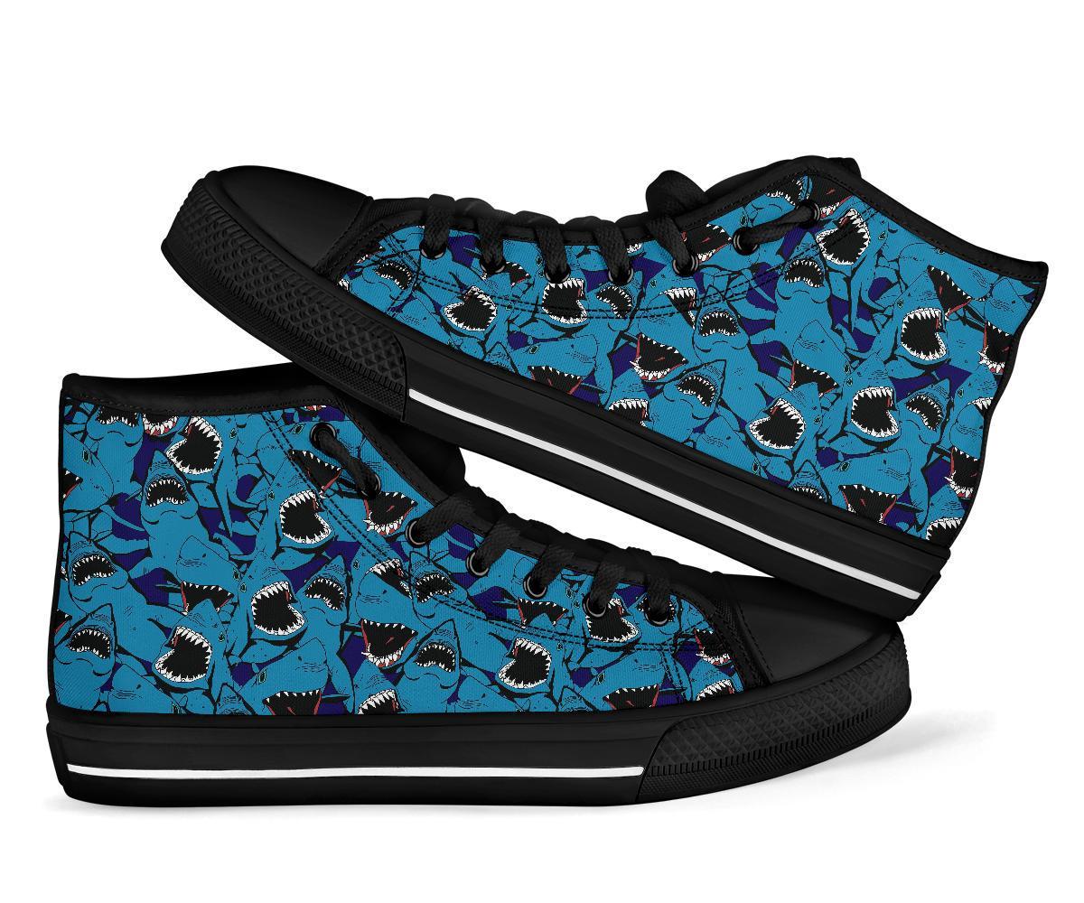 Shark Circling Pattern Print Men Women's High Top Shoes-grizzshop