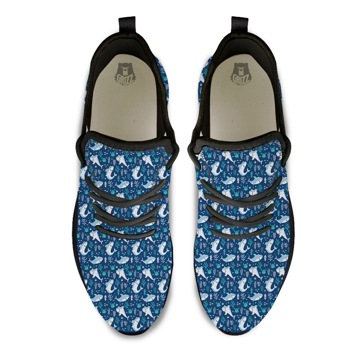 Shark Cute Print Pattern Black Athletic Shoes-grizzshop