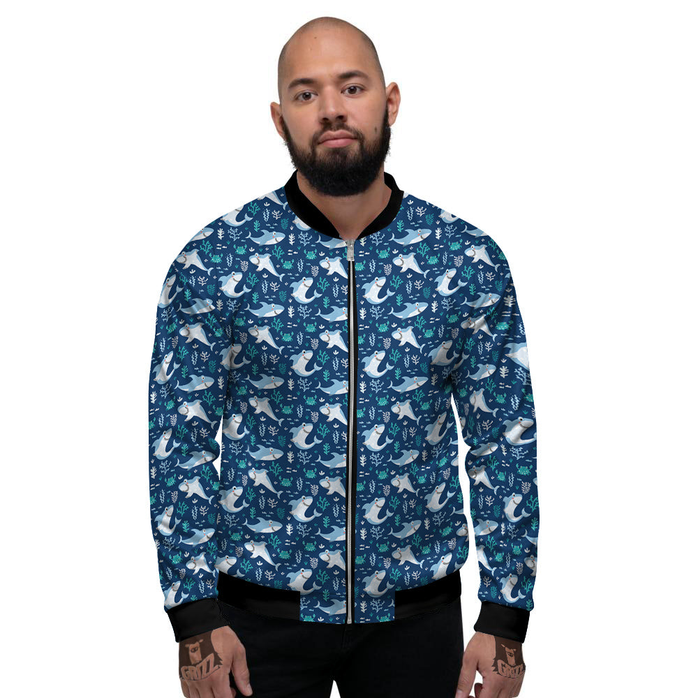 Shark Cute Print Pattern Men's Bomber Jacket-grizzshop