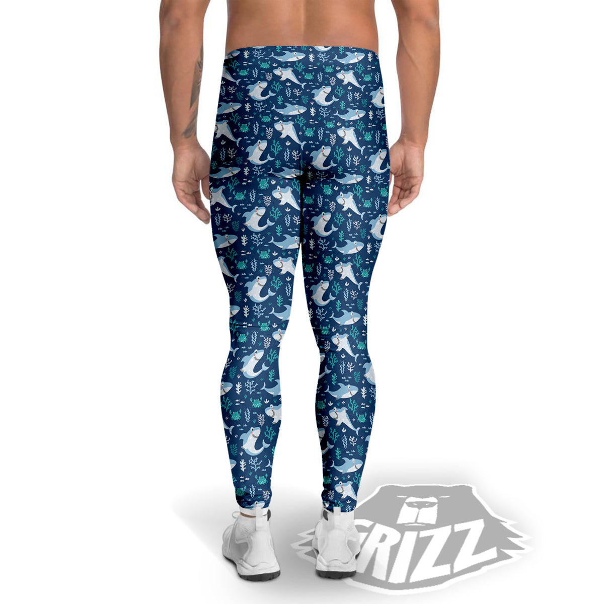 Shark Cute Print Pattern Men's Leggings-grizzshop