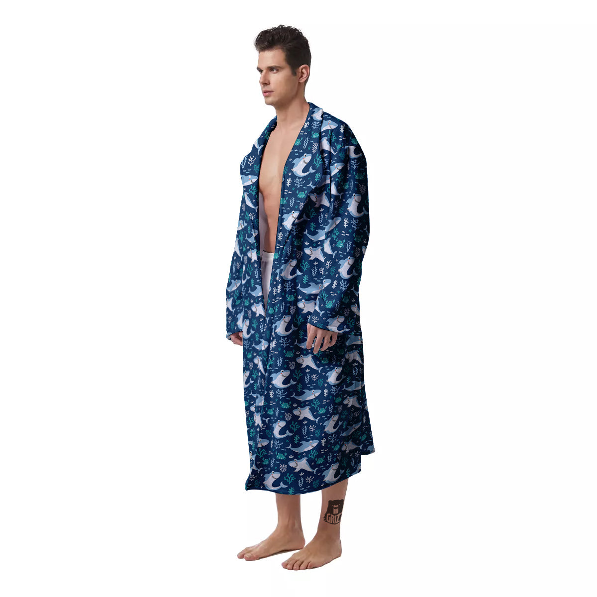 Shark Cute Print Pattern Men's Robe-grizzshop