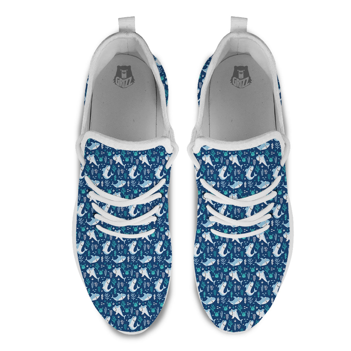 Shark Cute Print Pattern White Athletic Shoes-grizzshop
