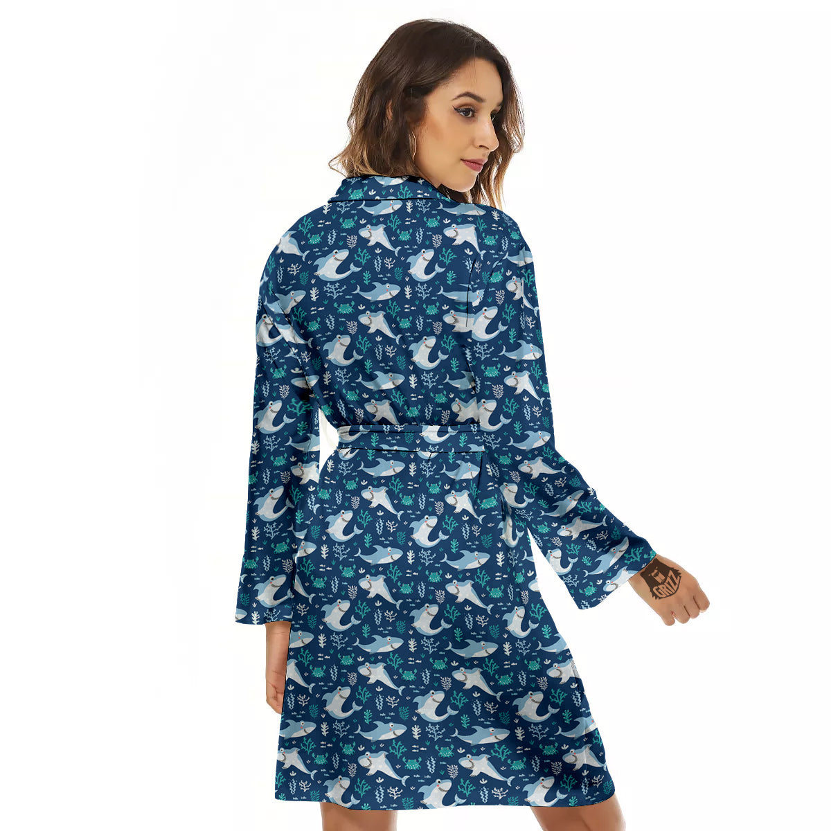 Shark Cute Print Pattern Women's Robe-grizzshop
