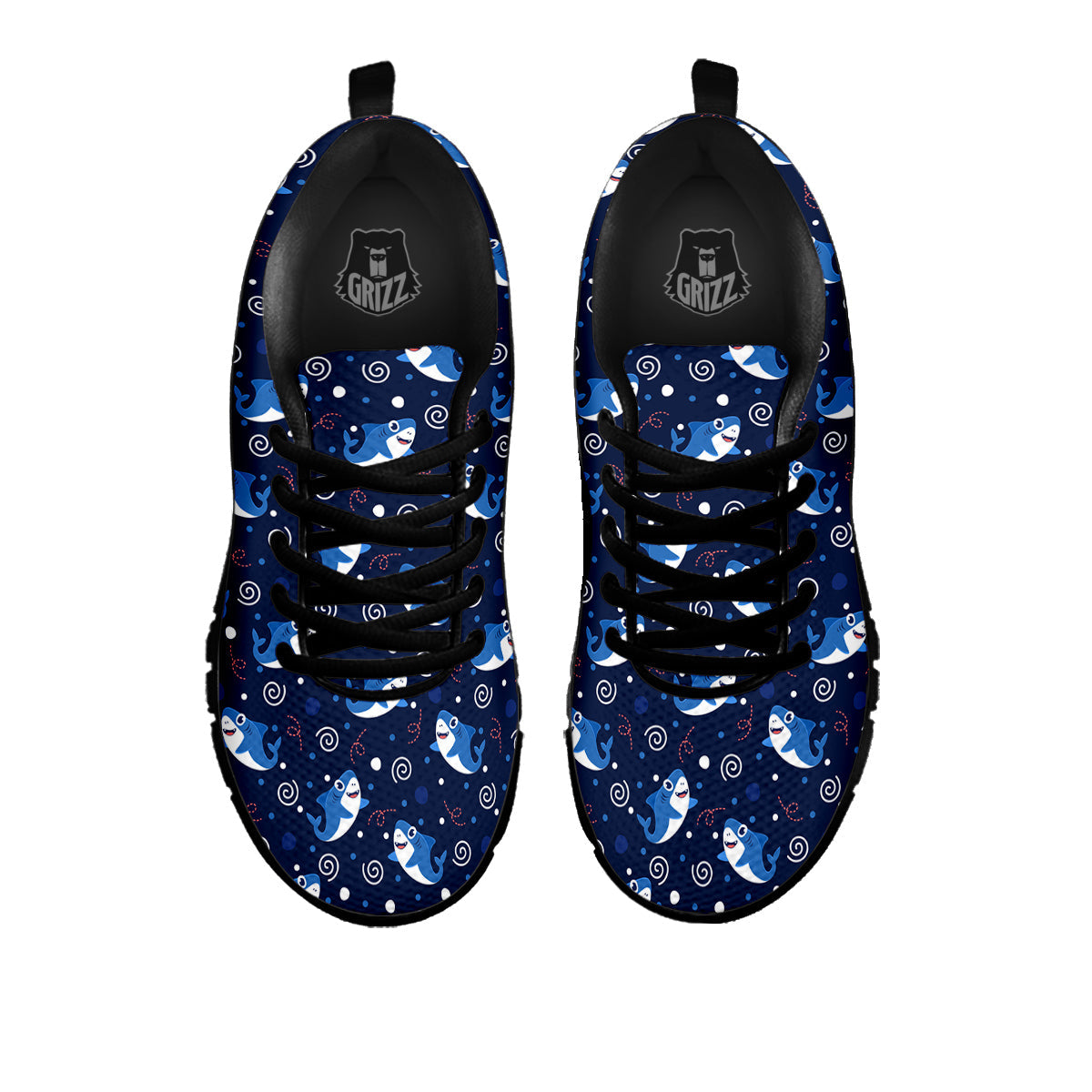 Shark Cute White Print Pattern Black Sneaker-grizzshop
