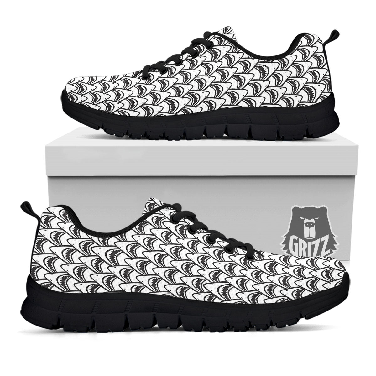 Shark Doodle Print Pattern Black Sneaker-grizzshop