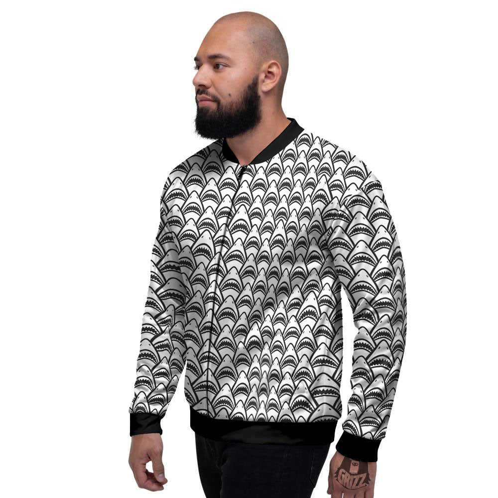 Shark Doodle Print Pattern Men's Bomber Jacket-grizzshop