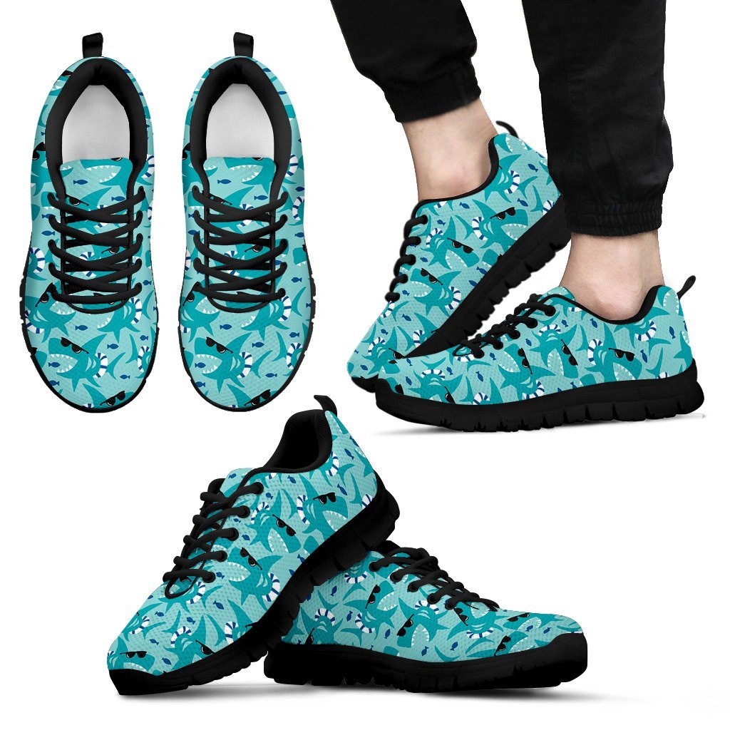 Shark Pattern Print Black Sneaker Shoes For Men Women-grizzshop