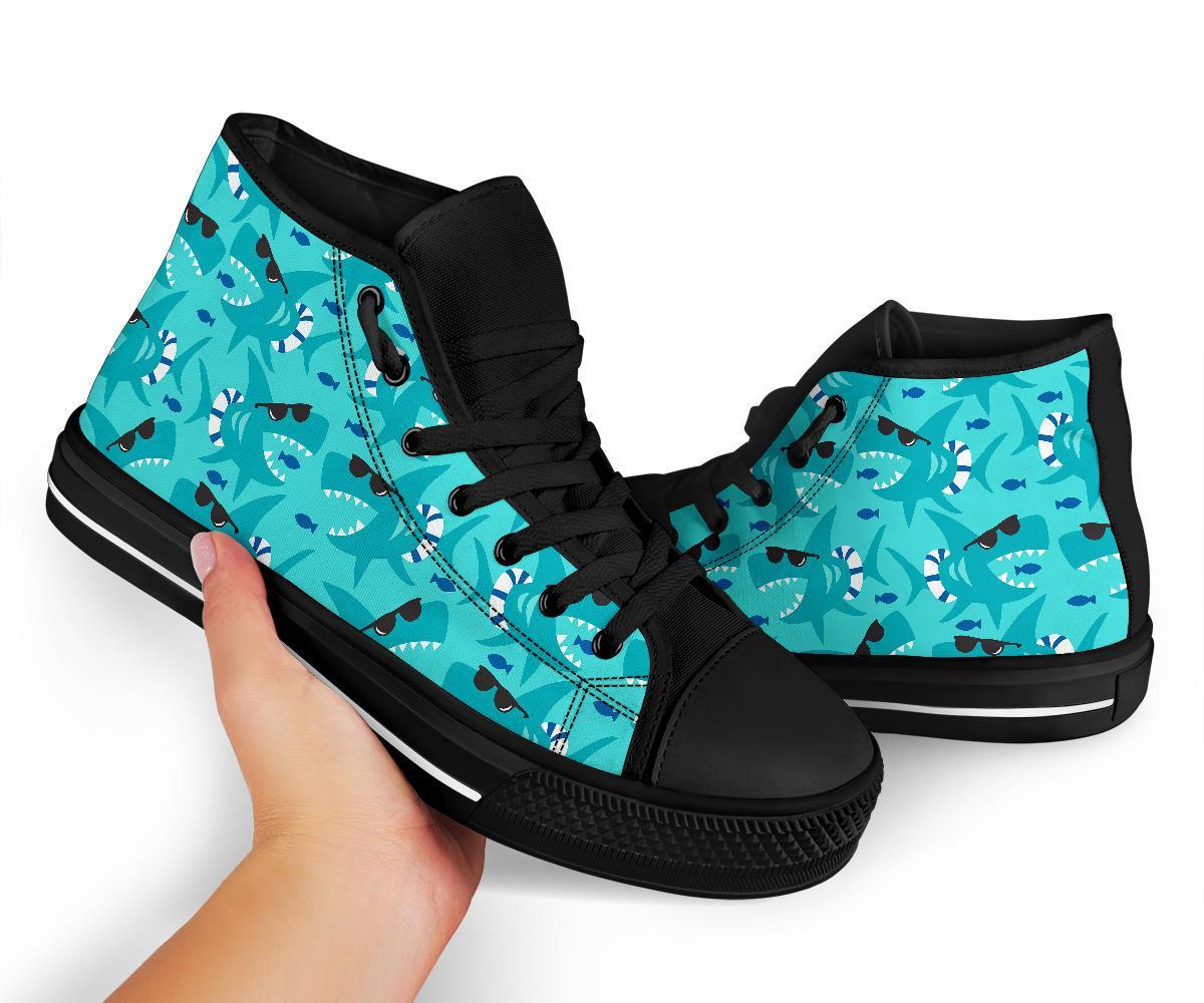 Shark Pattern Print Men Women's High Top Shoes-grizzshop