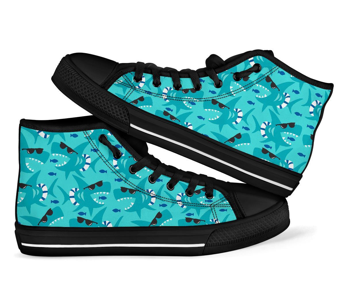 Shark Pattern Print Men Women's High Top Shoes-grizzshop