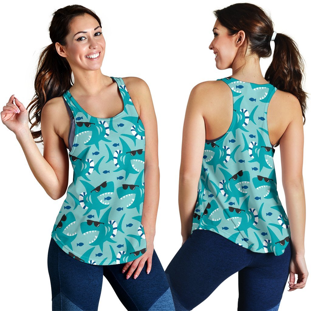 Shark Pattern Print Women's Racerback Tank Tops-grizzshop