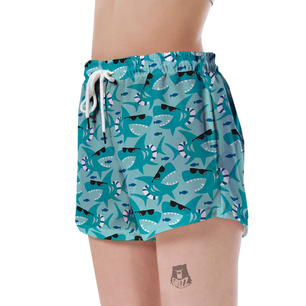 Shark Pattern Print Women's Shorts-grizzshop