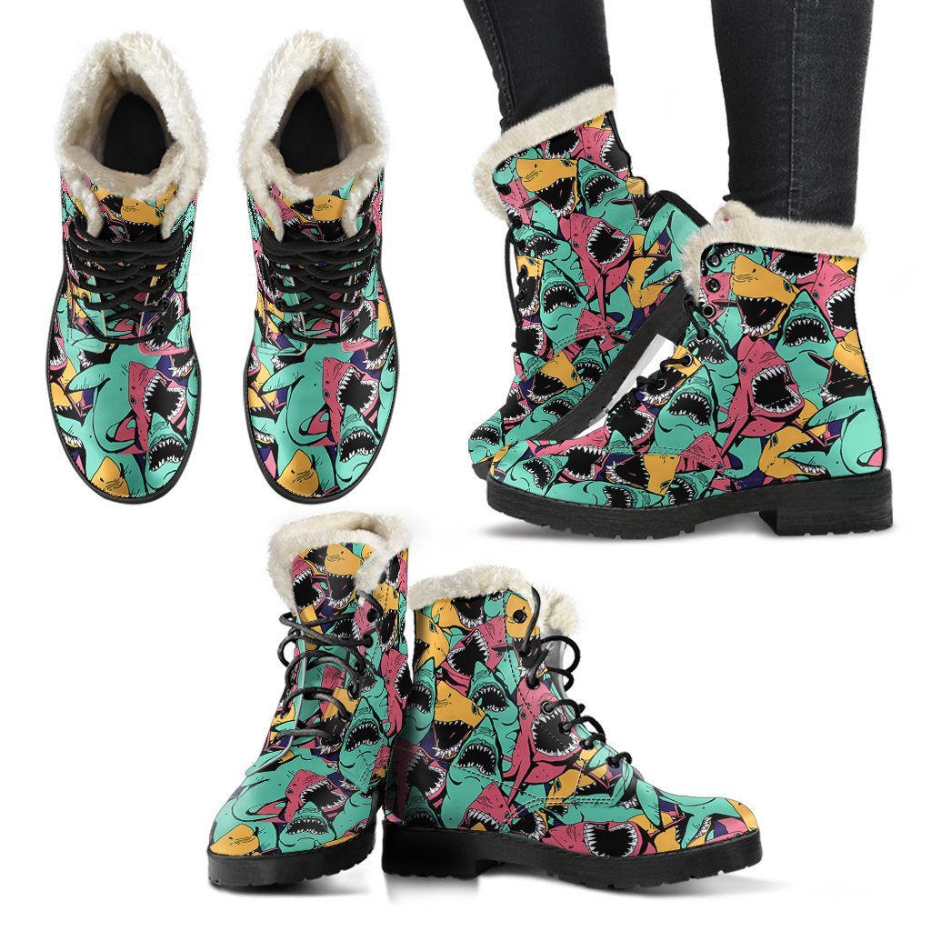 Shark Print Pattern Comfy Winter Boots-grizzshop