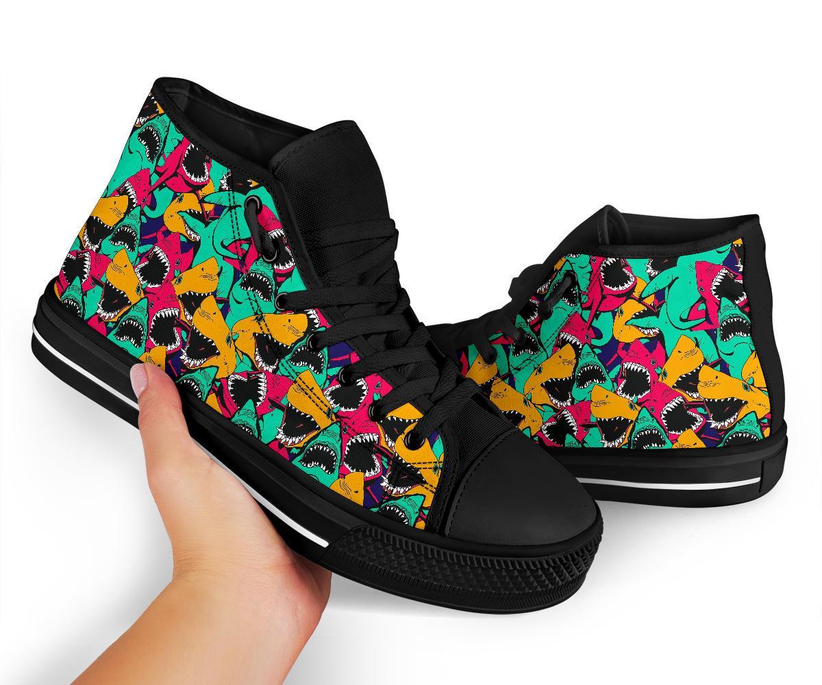 Shark Print Pattern Men Women's High Top Shoes-grizzshop