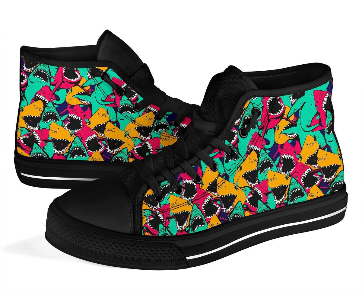 Shark Print Pattern Men Women's High Top Shoes-grizzshop