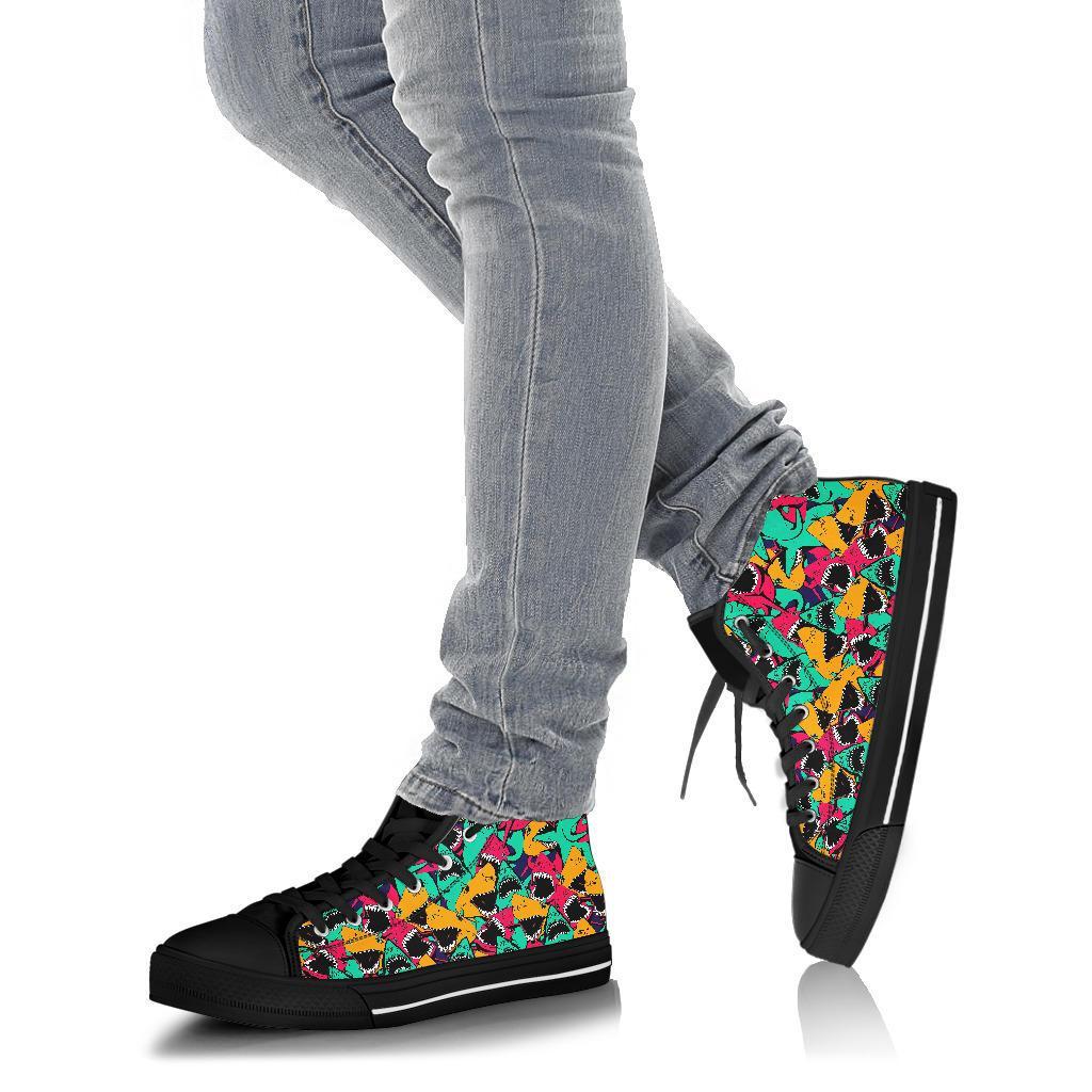 Shark Print Pattern Men Women's High Top Shoes-grizzshop