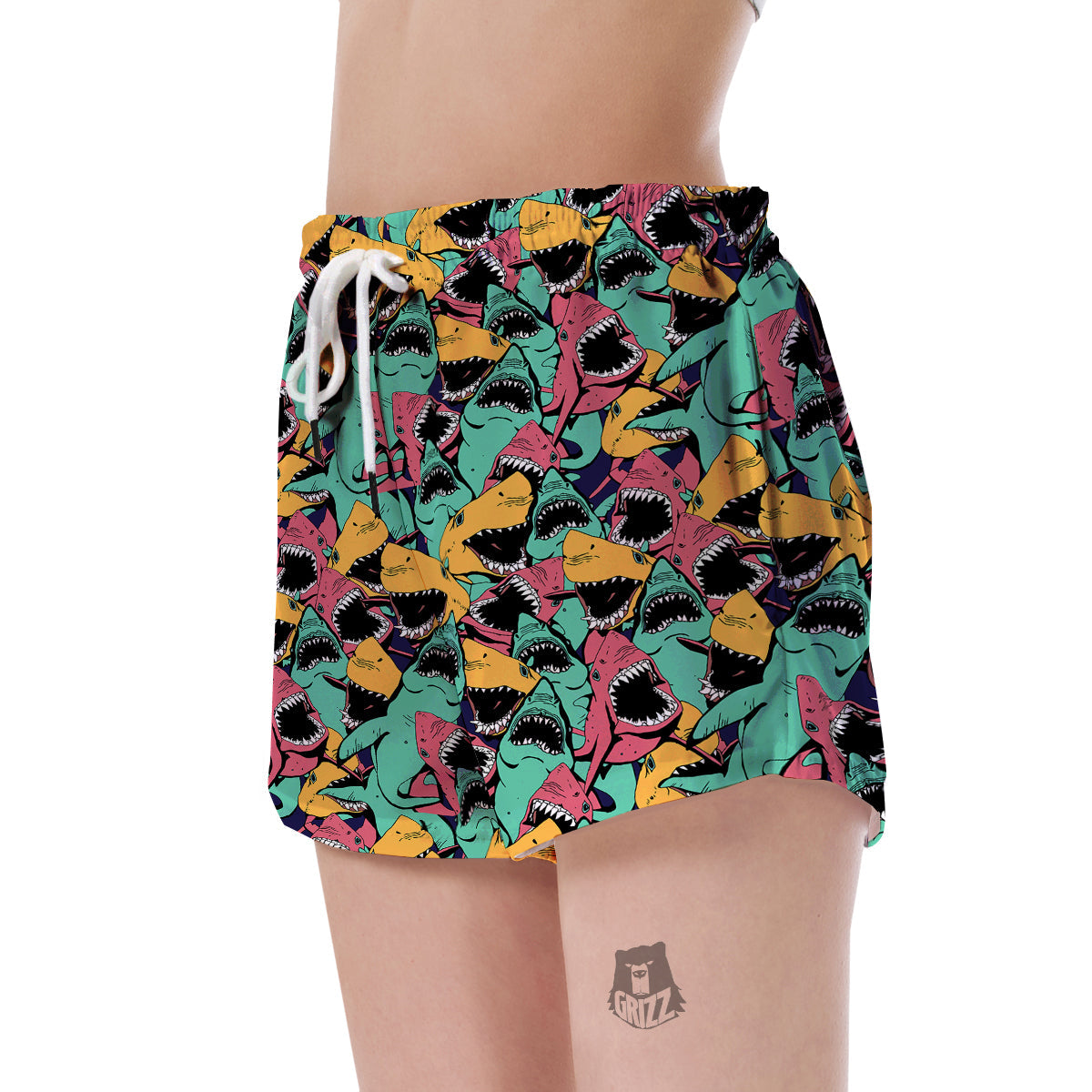 Shark Print Pattern Women's Shorts-grizzshop