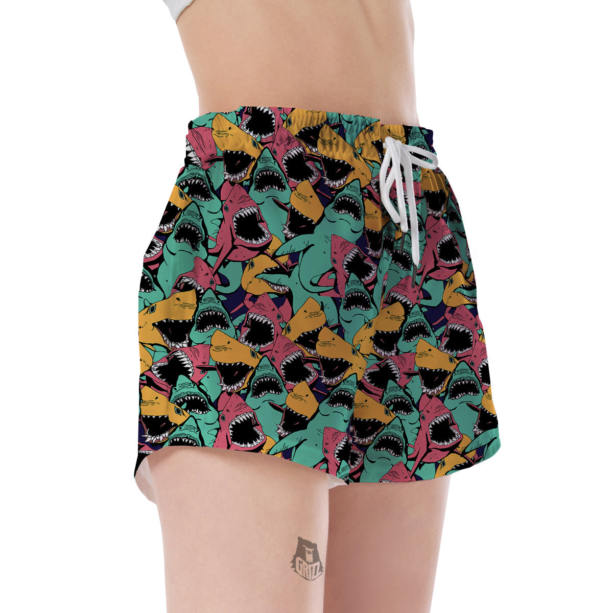 Shark Print Pattern Women's Shorts-grizzshop