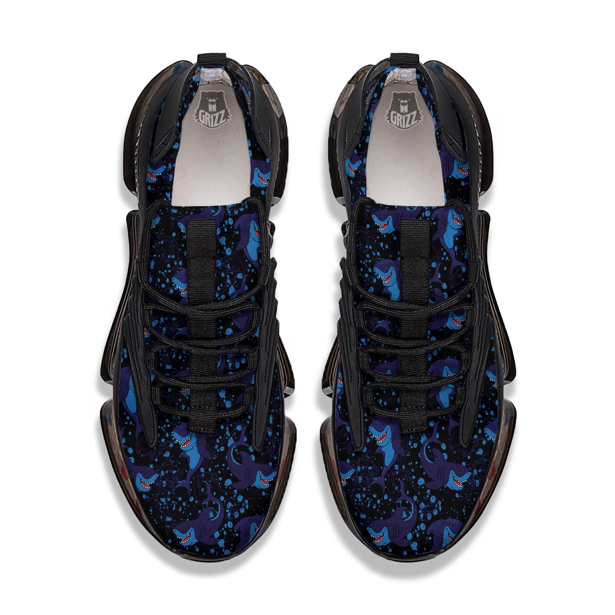 Shark Smiley Print Pattern Black Gym Shoes-grizzshop