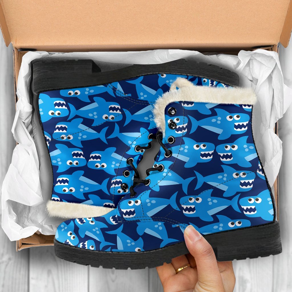 Shark Circling Cartoon Pattern Print Comfy Winter Boots-grizzshop