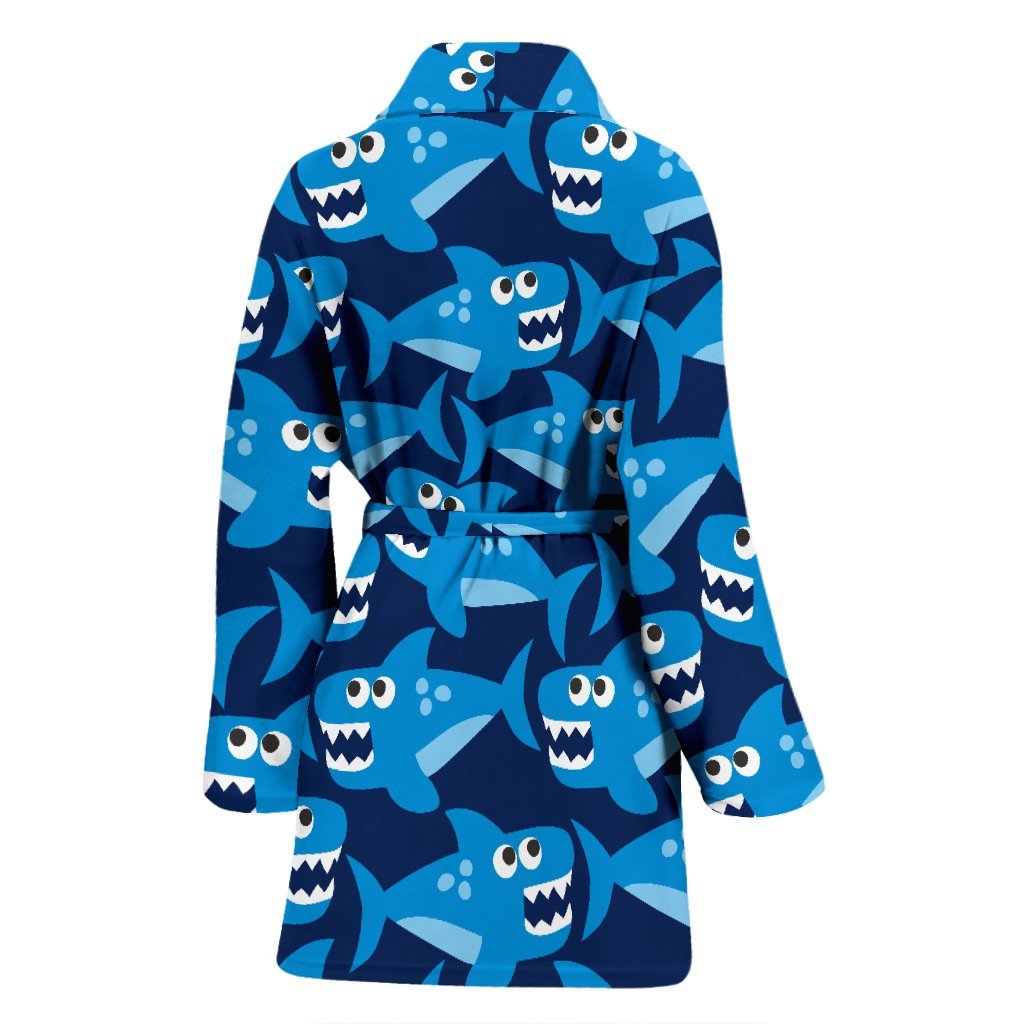 Shark Circling Cartoon Pattern Print Women Long Robe-grizzshop