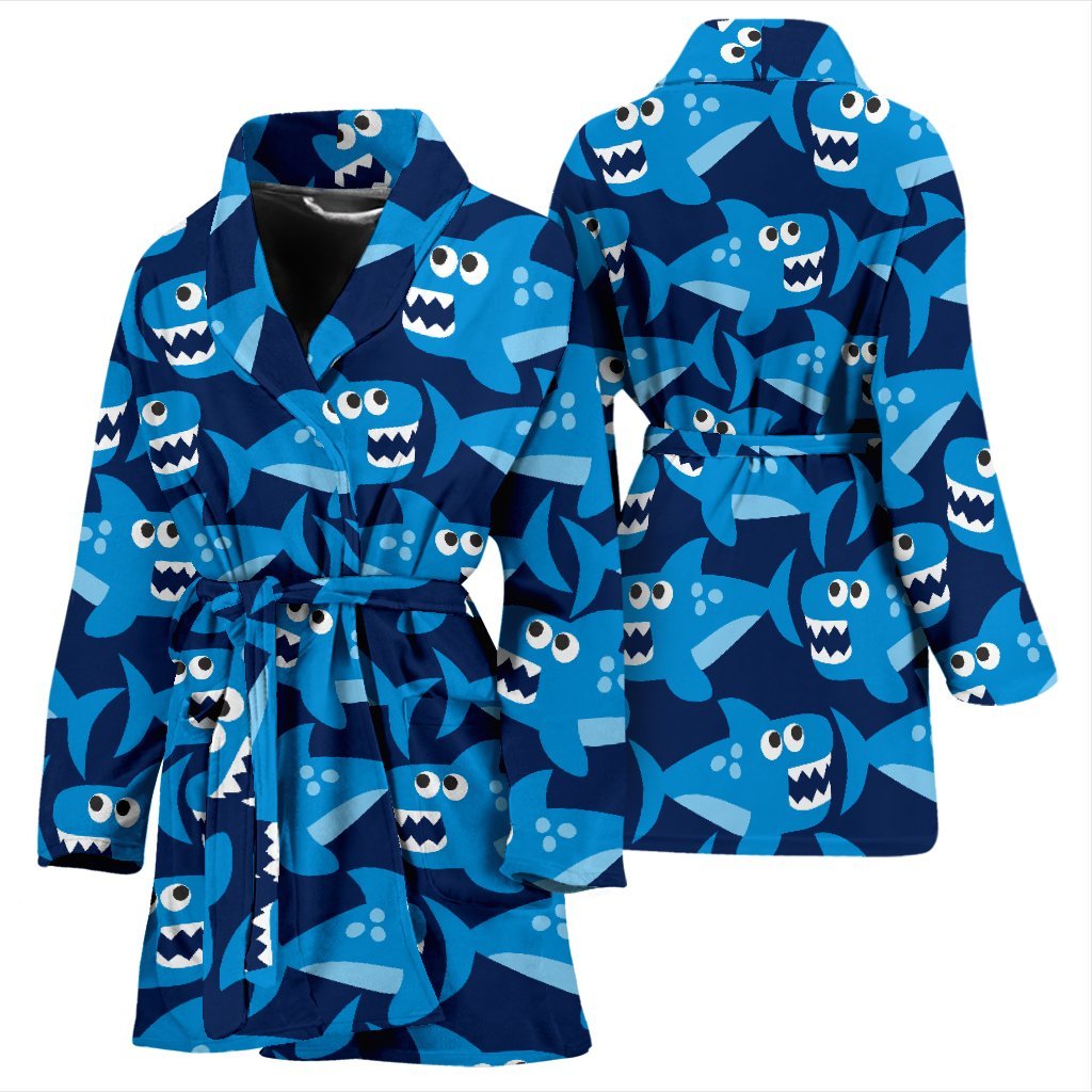 Shark Circling Cartoon Pattern Print Women Long Robe-grizzshop