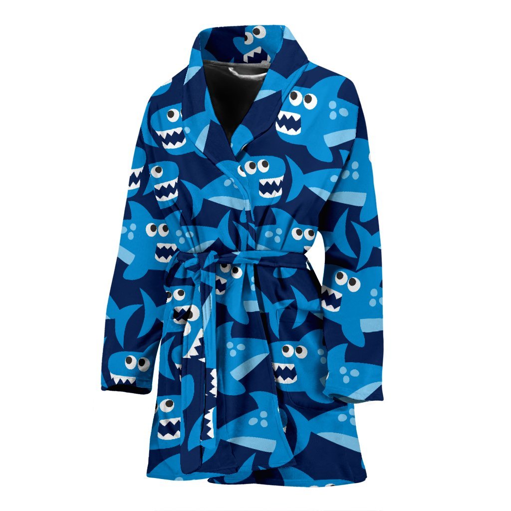 Shark Circling Cartoon Pattern Print Women Long Robe-grizzshop