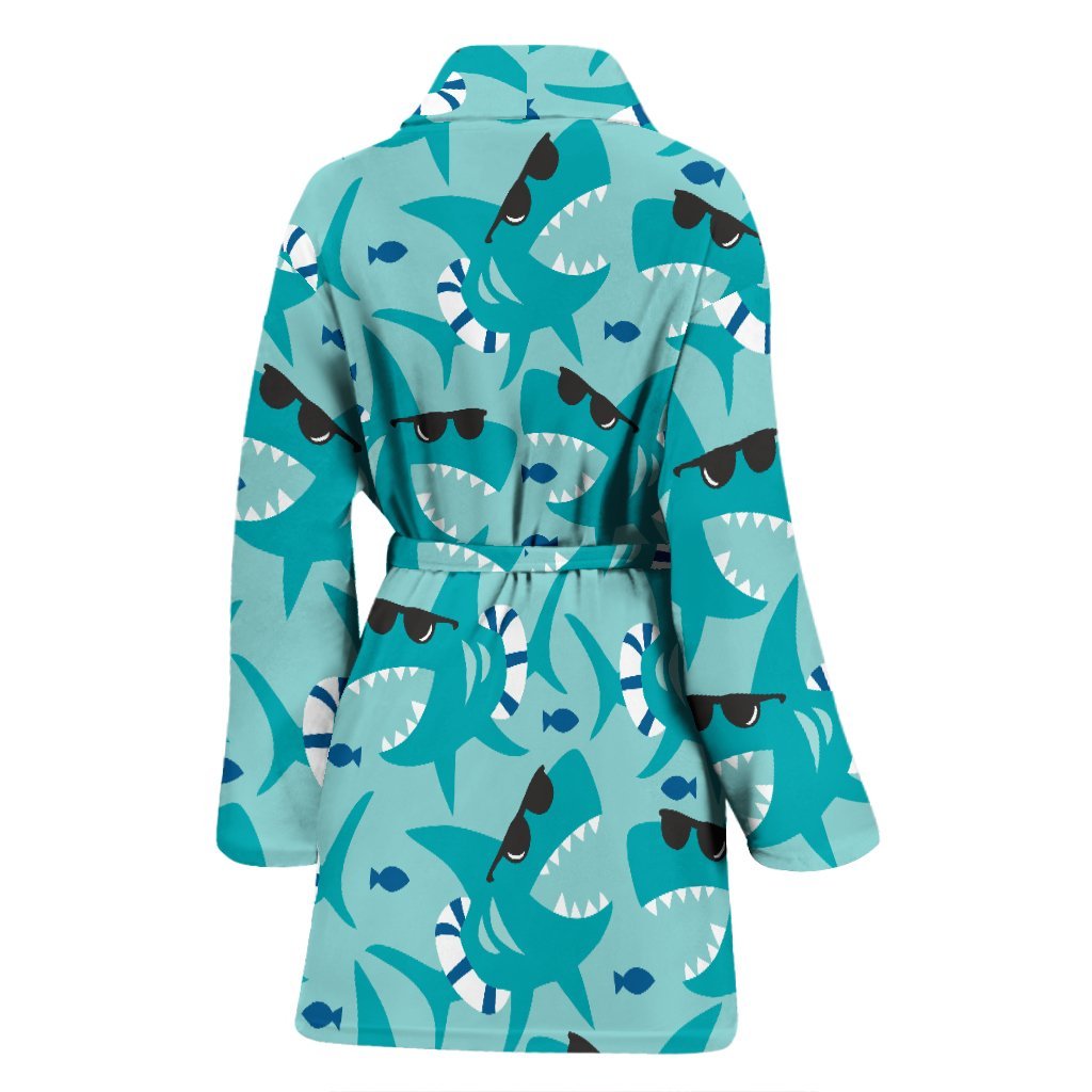 Shark Pattern Print Women Long Robe-grizzshop