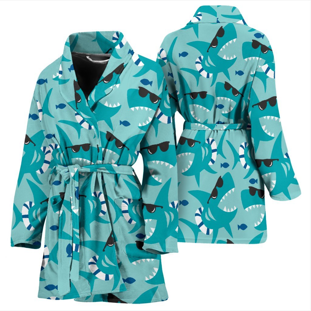 Shark Pattern Print Women Long Robe-grizzshop