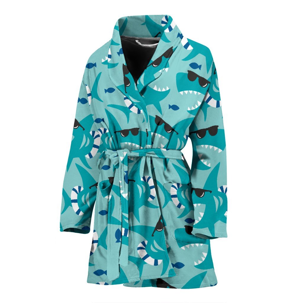 Shark Pattern Print Women Long Robe-grizzshop