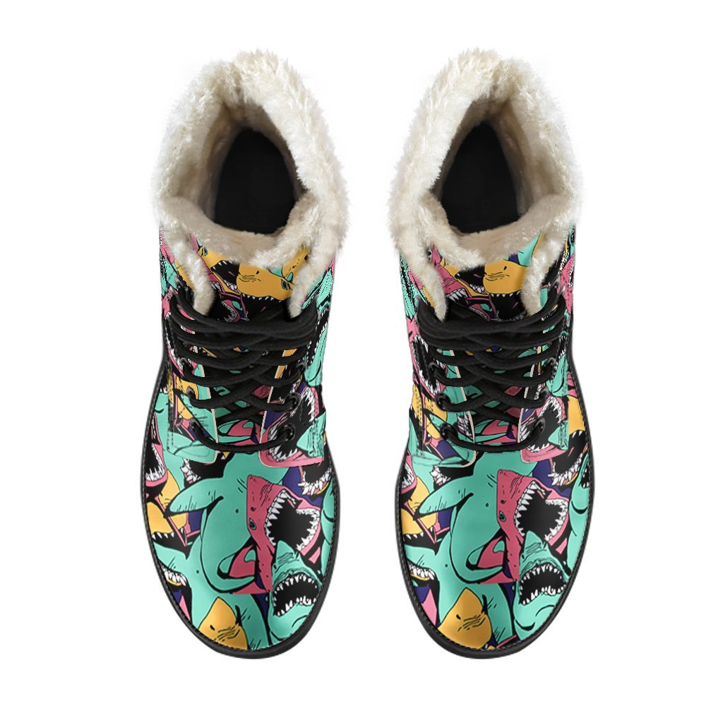 Shark Print Pattern Comfy Winter Boots-grizzshop