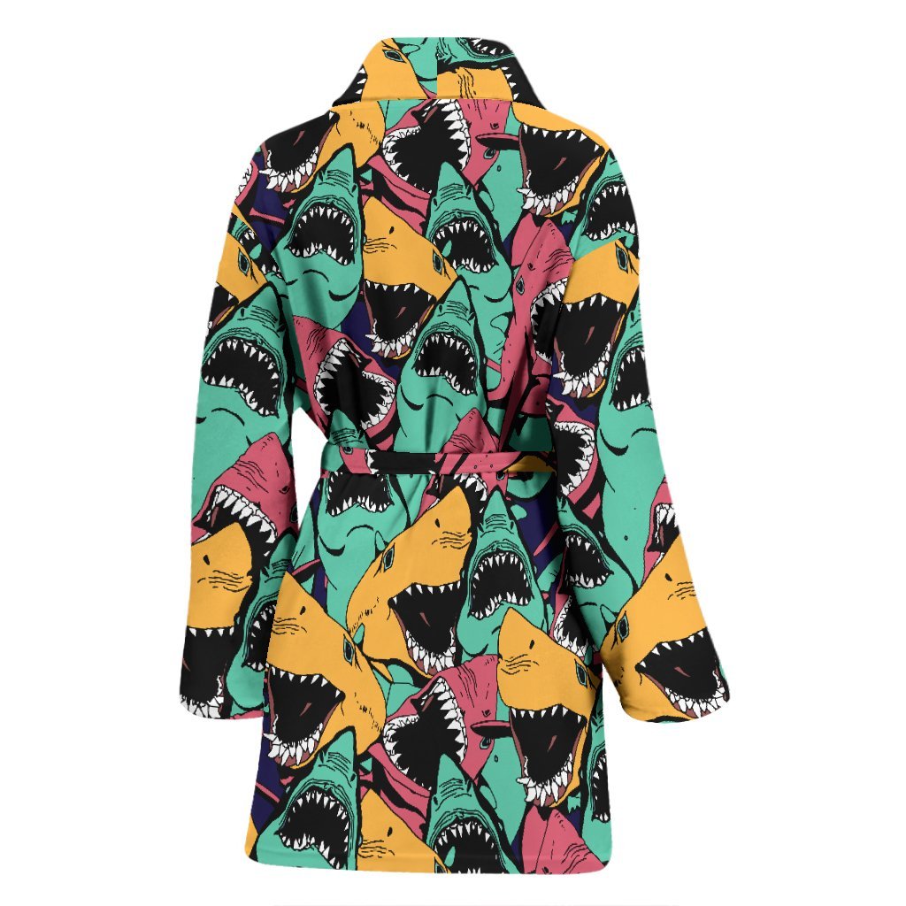 Shark Print Pattern Pattern Print Women Long Robe-grizzshop