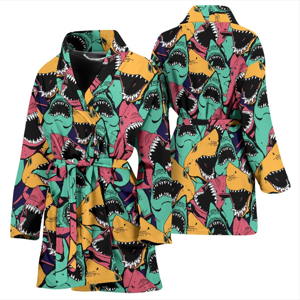 Shark Print Pattern Pattern Print Women Long Robe-grizzshop