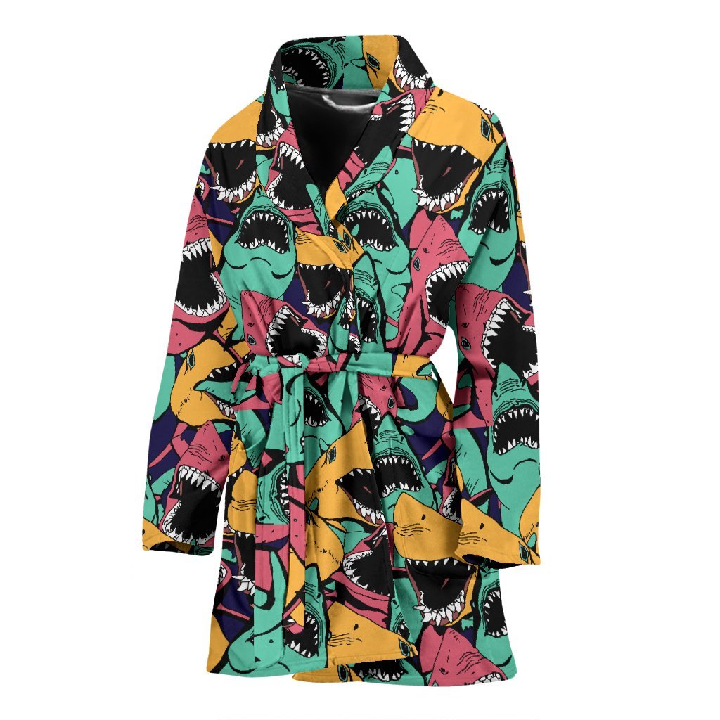 Shark Print Pattern Pattern Print Women Long Robe-grizzshop