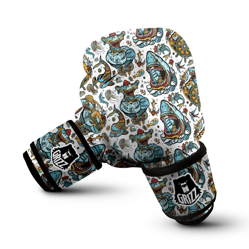 Sharks Underwater Tattoo Print Pattern Boxing Gloves-grizzshop