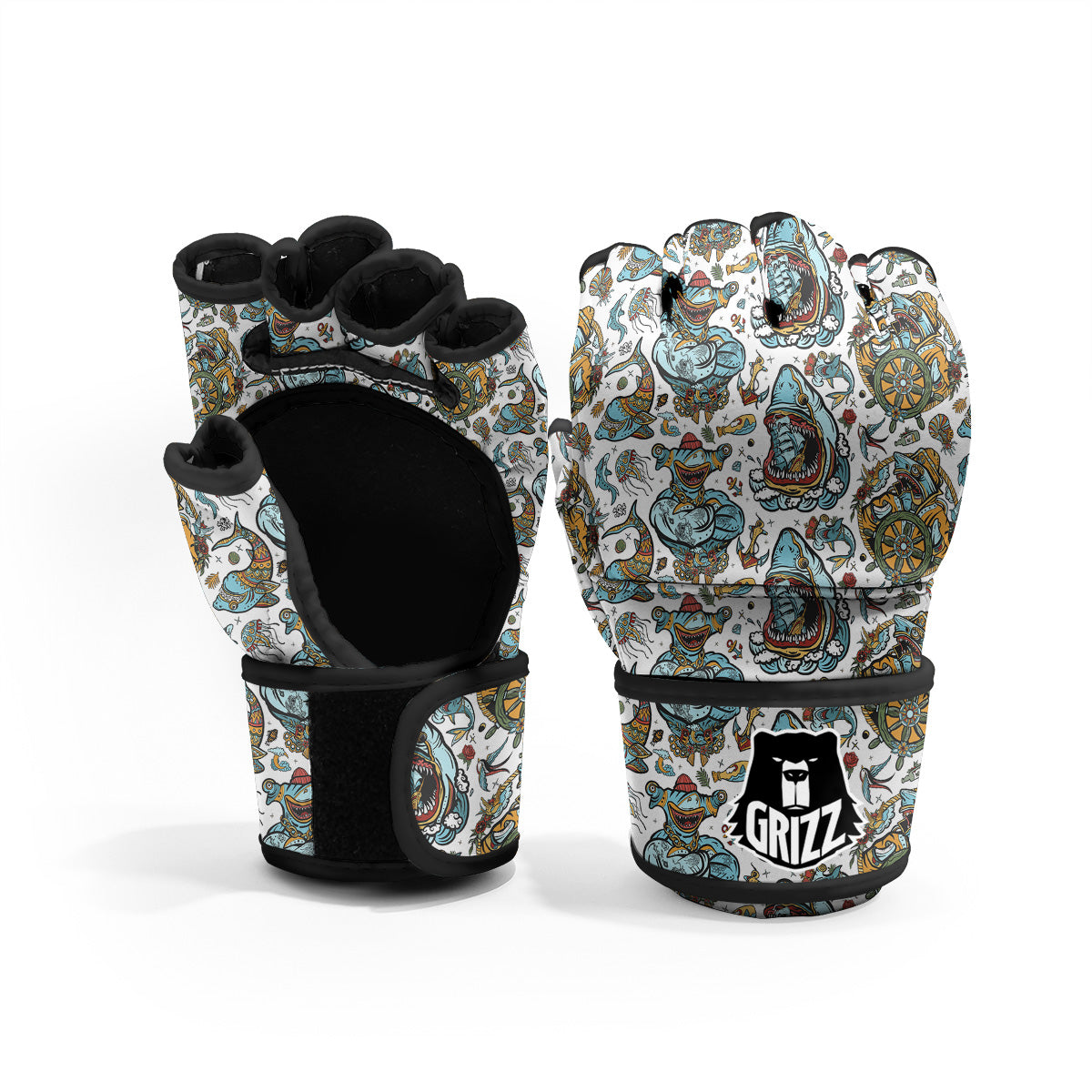 Sharks Underwater Tattoo Print Pattern MMA Gloves-grizzshop