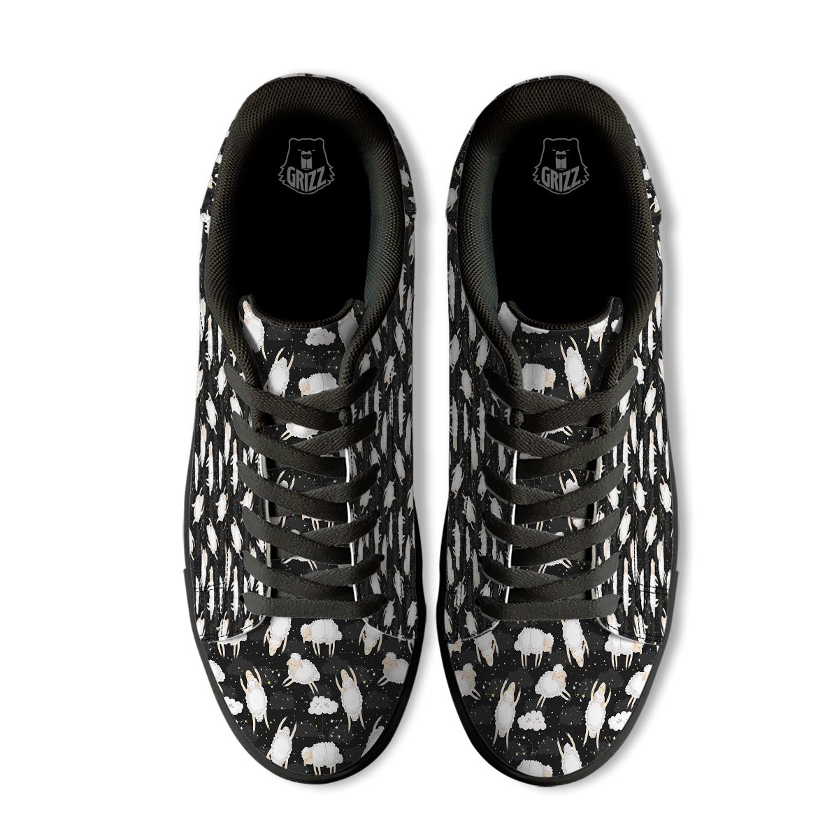 Sheep And Star Print Pattern Black Low Top Sneakers-grizzshop