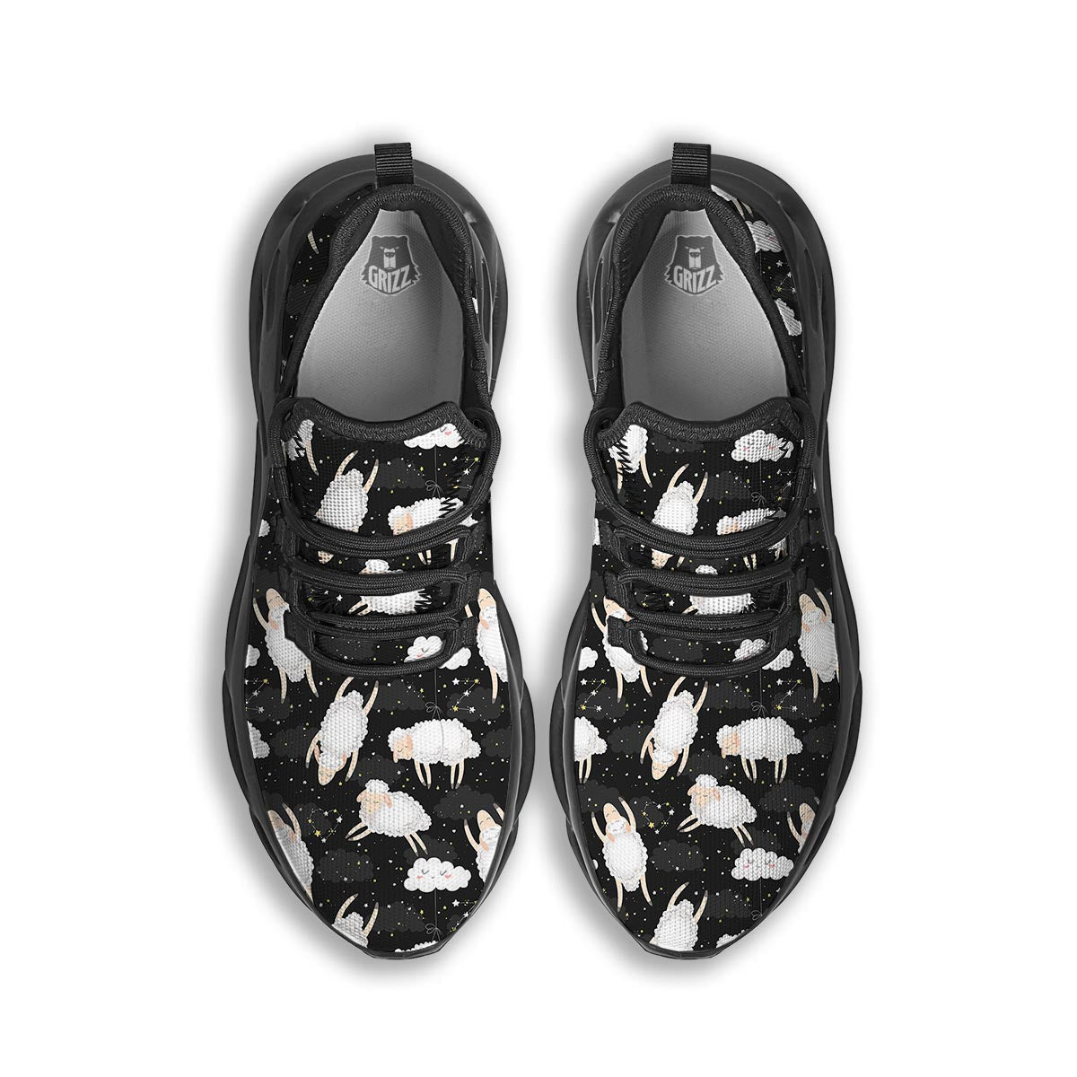 Sheep And Star Print Pattern Black Running Shoes-grizzshop