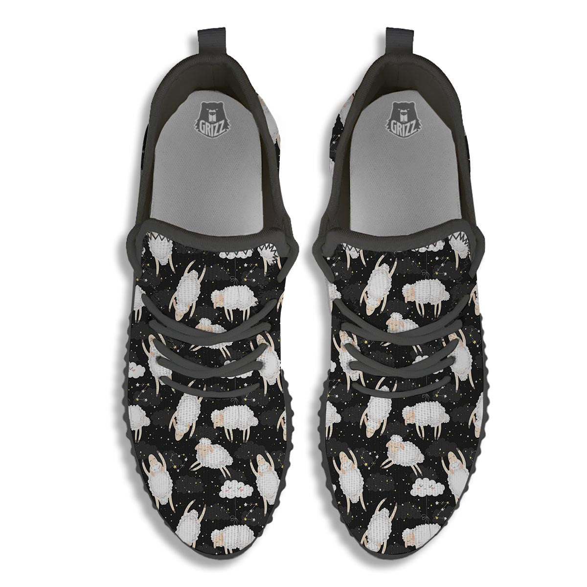 Sheep And Star Print Pattern Black Walking Shoes-grizzshop