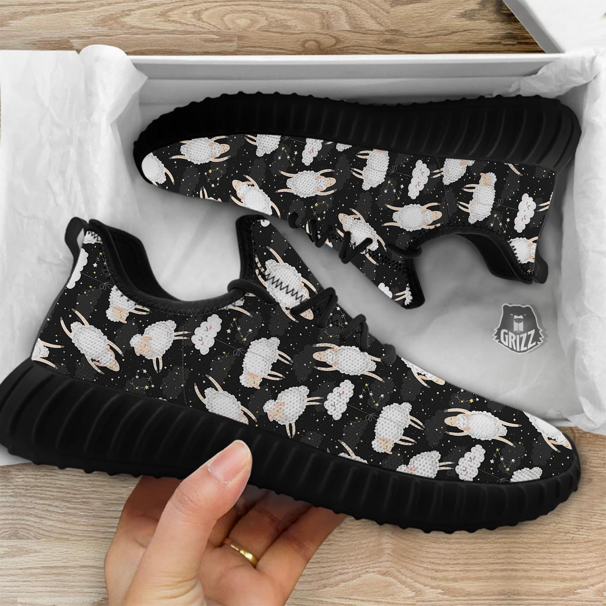 Sheep And Star Print Pattern Black Walking Shoes-grizzshop