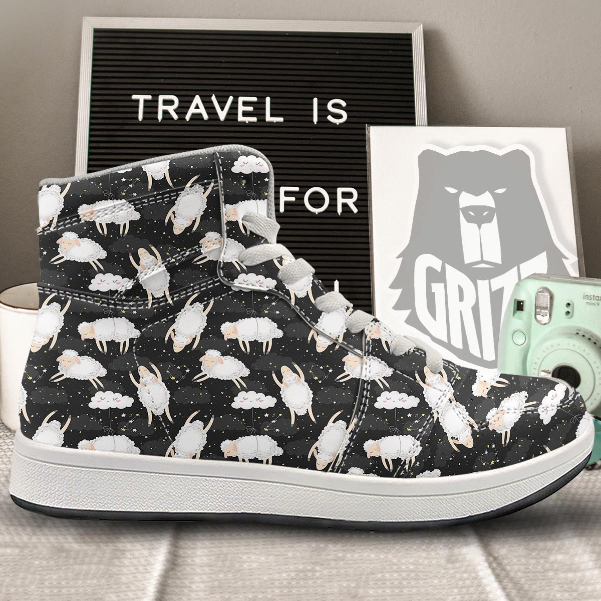 Sheep And Star Print Pattern High Top Sneakers-grizzshop