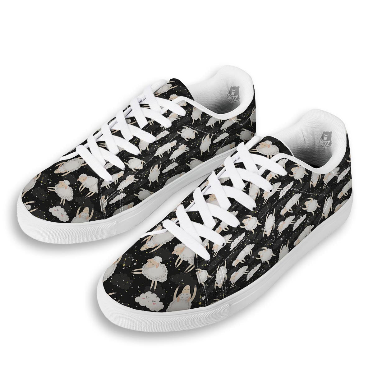 Sheep And Star Print Pattern White Low Top Sneakers-grizzshop