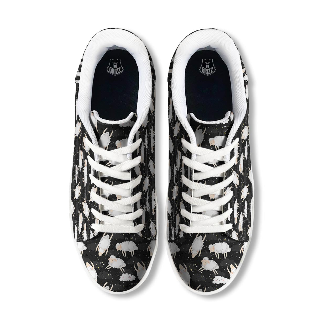 Sheep And Star Print Pattern White Low Top Sneakers-grizzshop