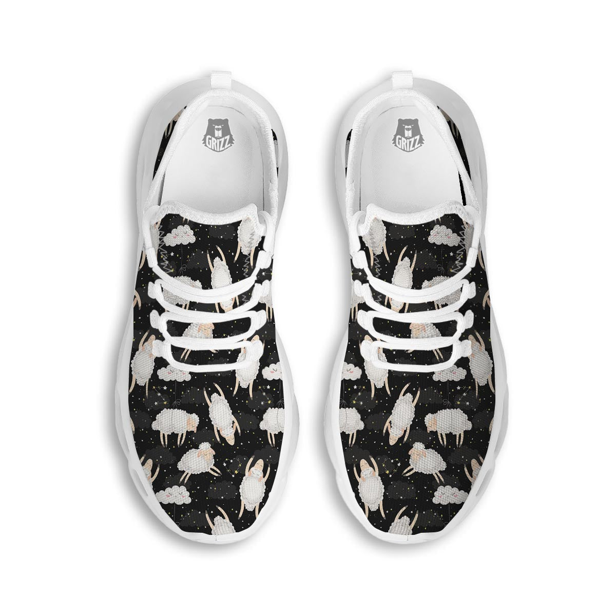 Sheep And Star Print Pattern White Running Shoes-grizzshop