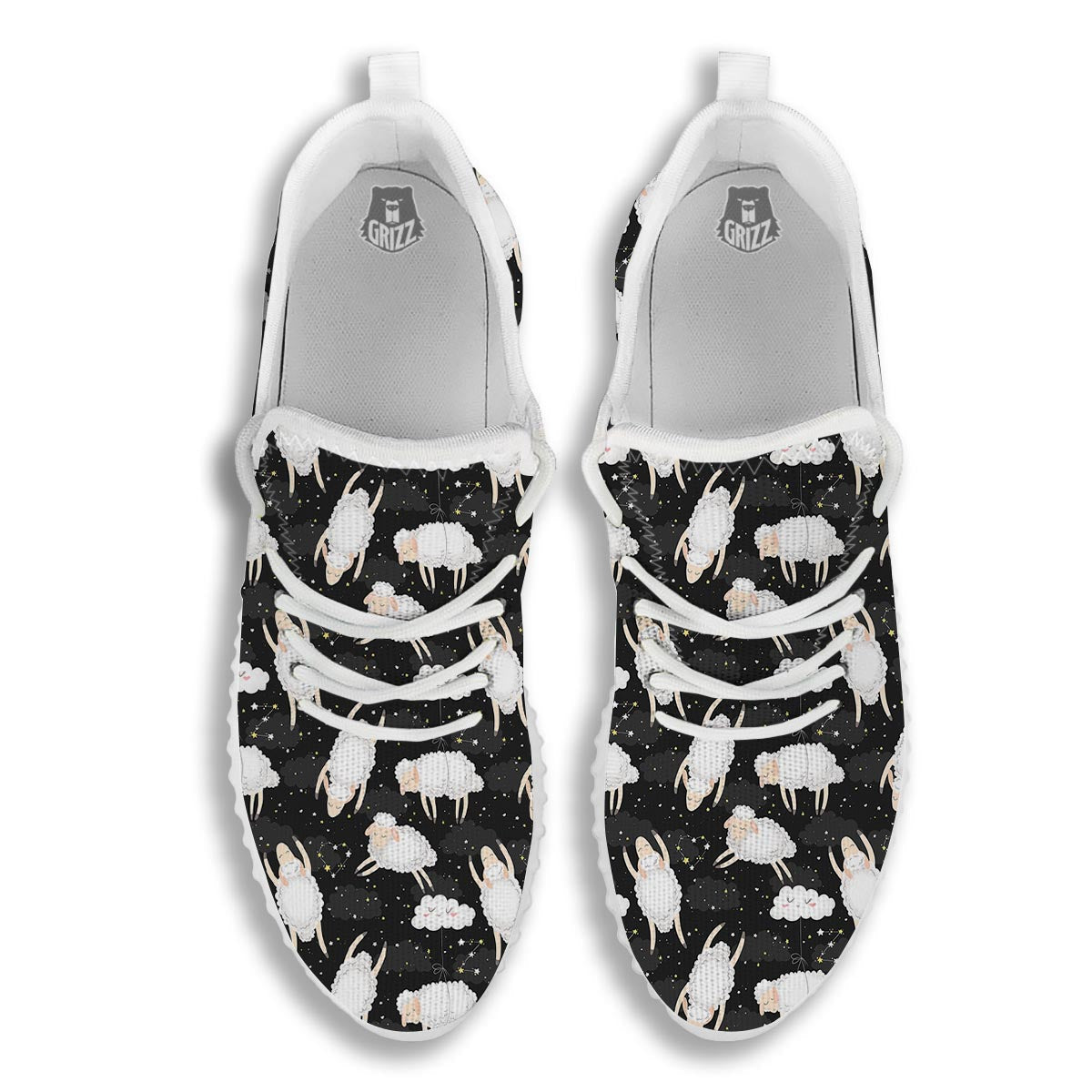 Sheep And Star Print Pattern White Walking Shoes-grizzshop