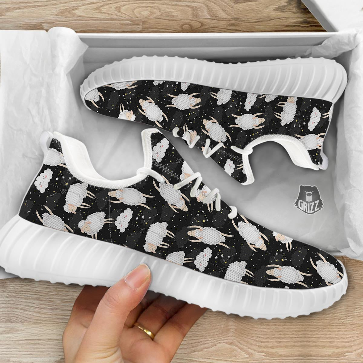 Sheep And Star Print Pattern White Walking Shoes-grizzshop