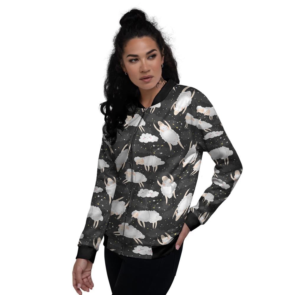 Sheep And Star Print Pattern Women's Bomber Jacket-grizzshop