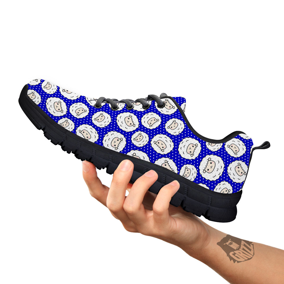 Sheep Cartoon Print Pattern Black Sneaker-grizzshop