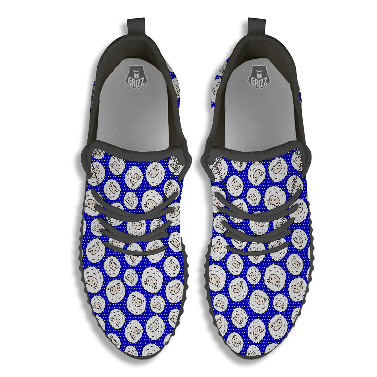 Sheep Cartoon Print Pattern Black Walking Shoes-grizzshop