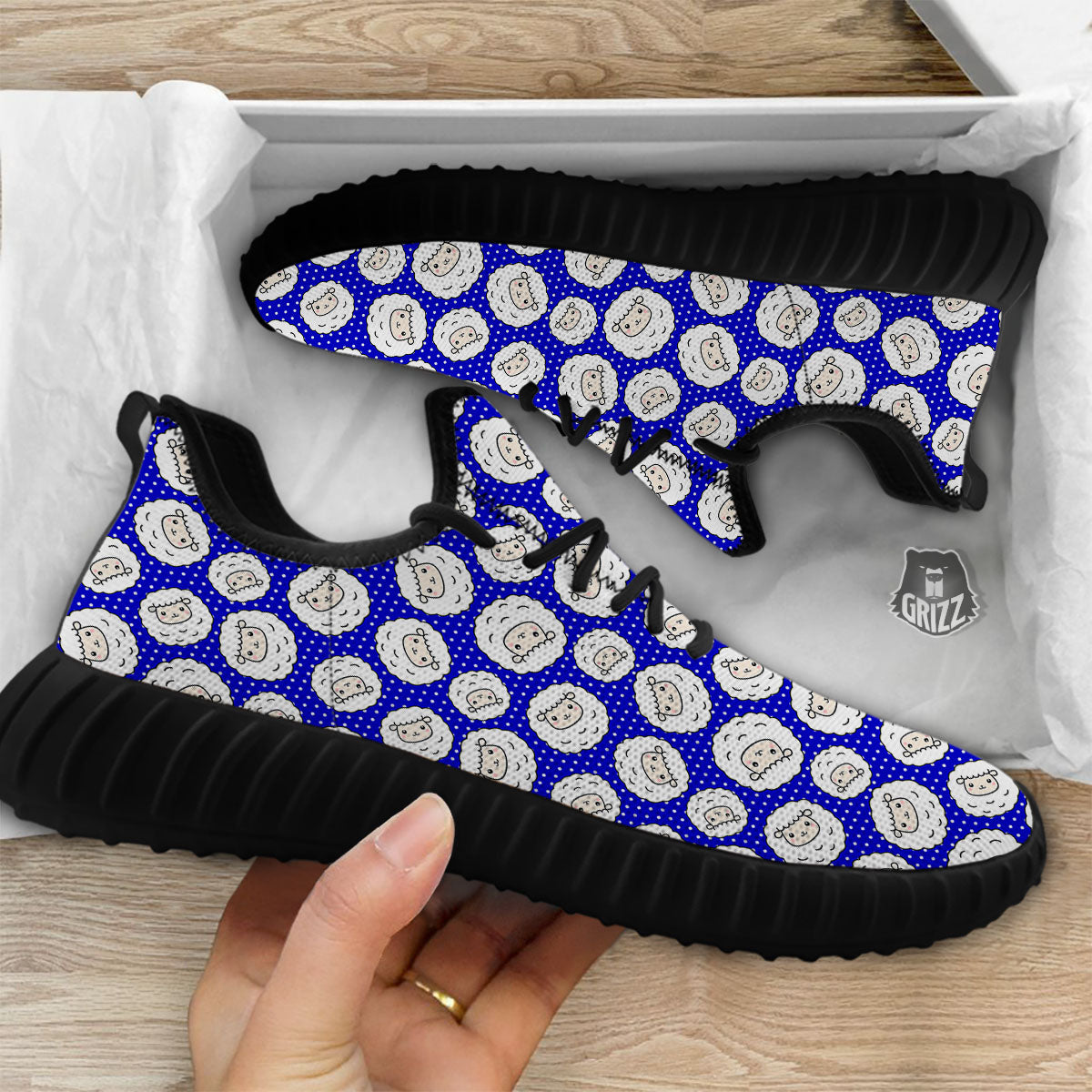 Sheep Cartoon Print Pattern Black Walking Shoes-grizzshop