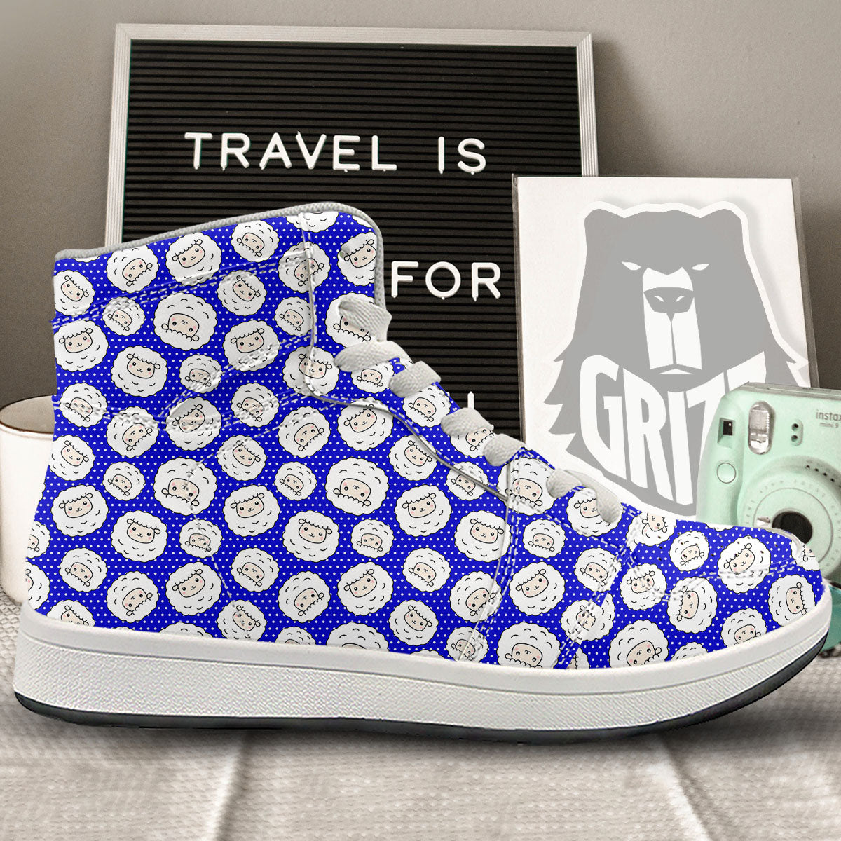 Sheep Cartoon Print Pattern High Top Sneakers-grizzshop